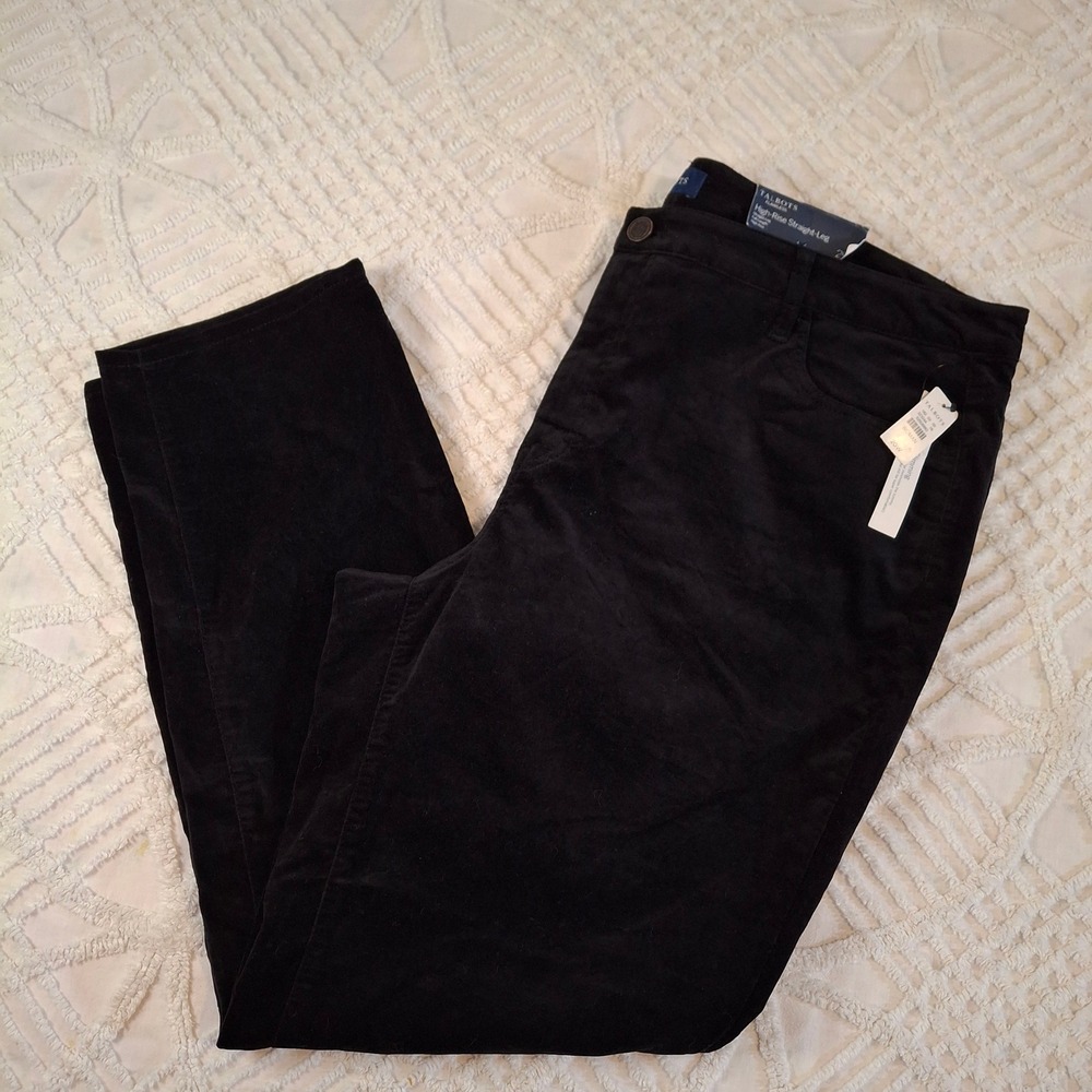 Talbots Womens 20W Straight Leg Velvet Pants Black Flawless High Rise NWT